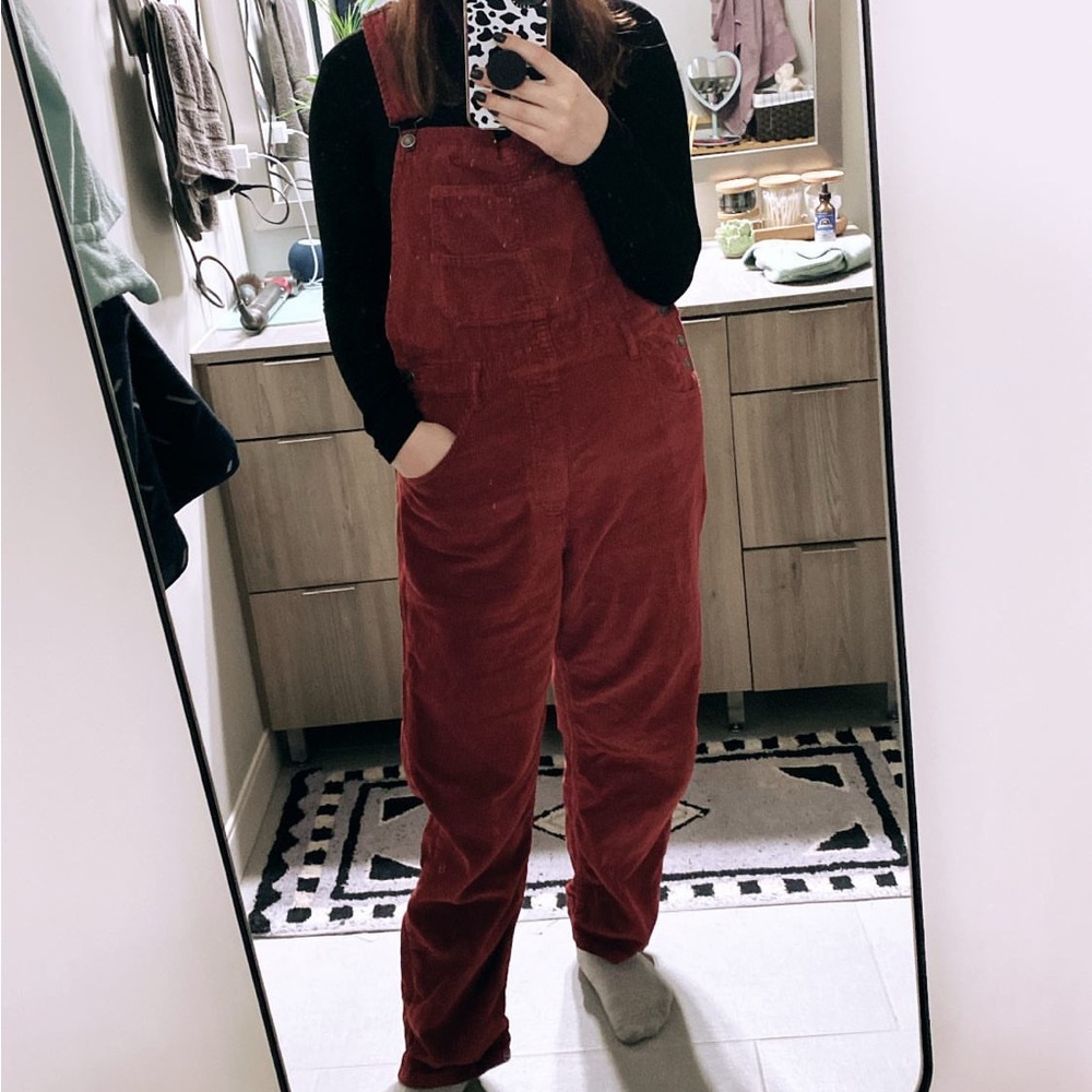 Free People Burgundy Corduroy Overalls